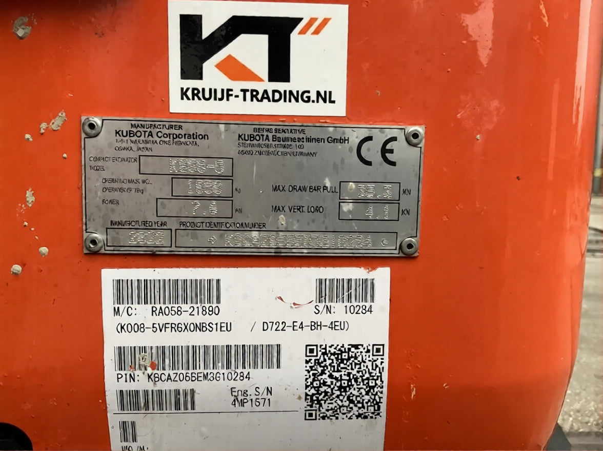 2022 Kubota K008-5 Mini Excavator – 360 h, Adjustable Tracks, 3 Buckets Included