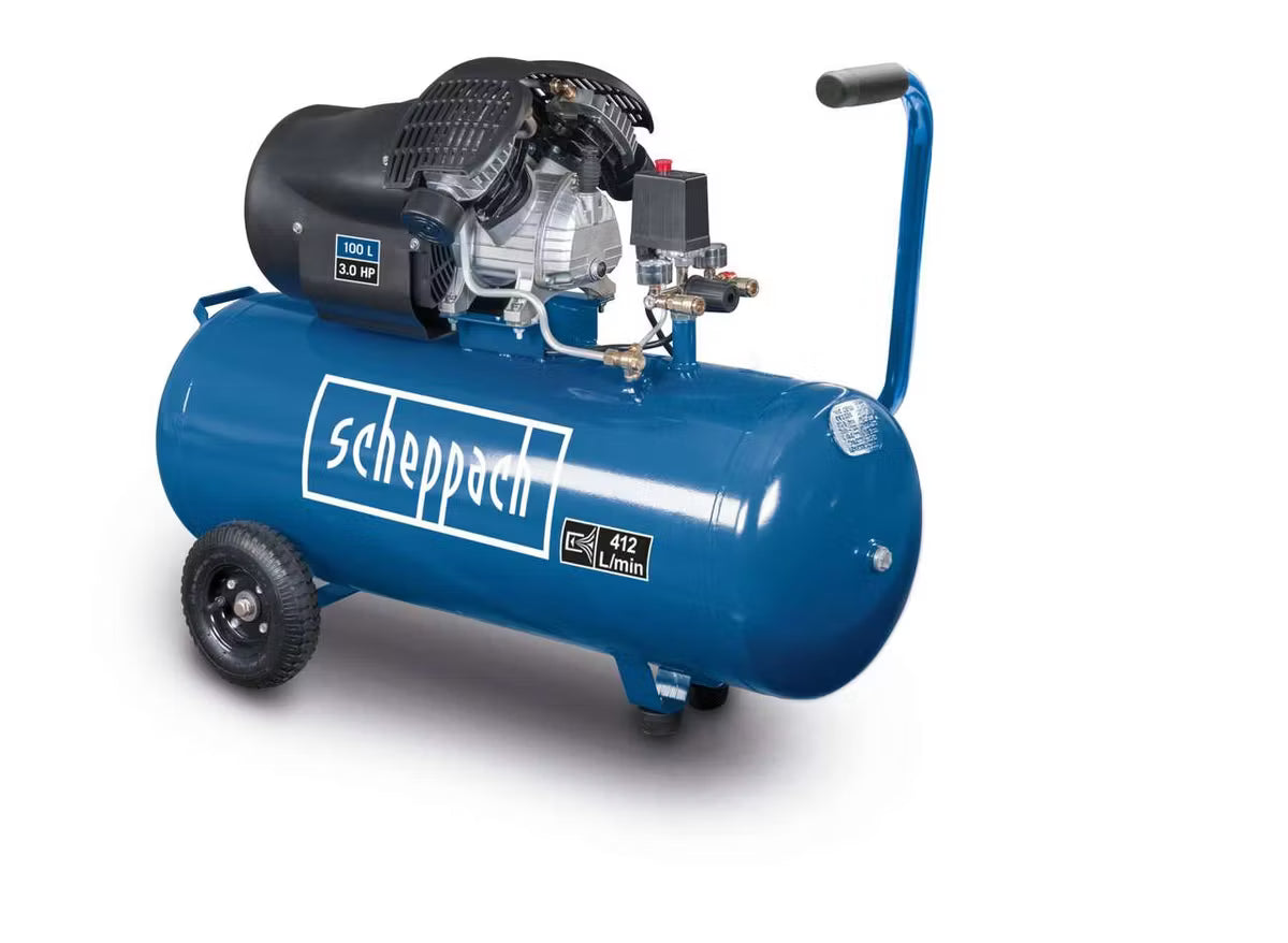 Scheppach HC100DC – Twin-Cylinder Air Compressor (100 L, 3 HP, 230 V)